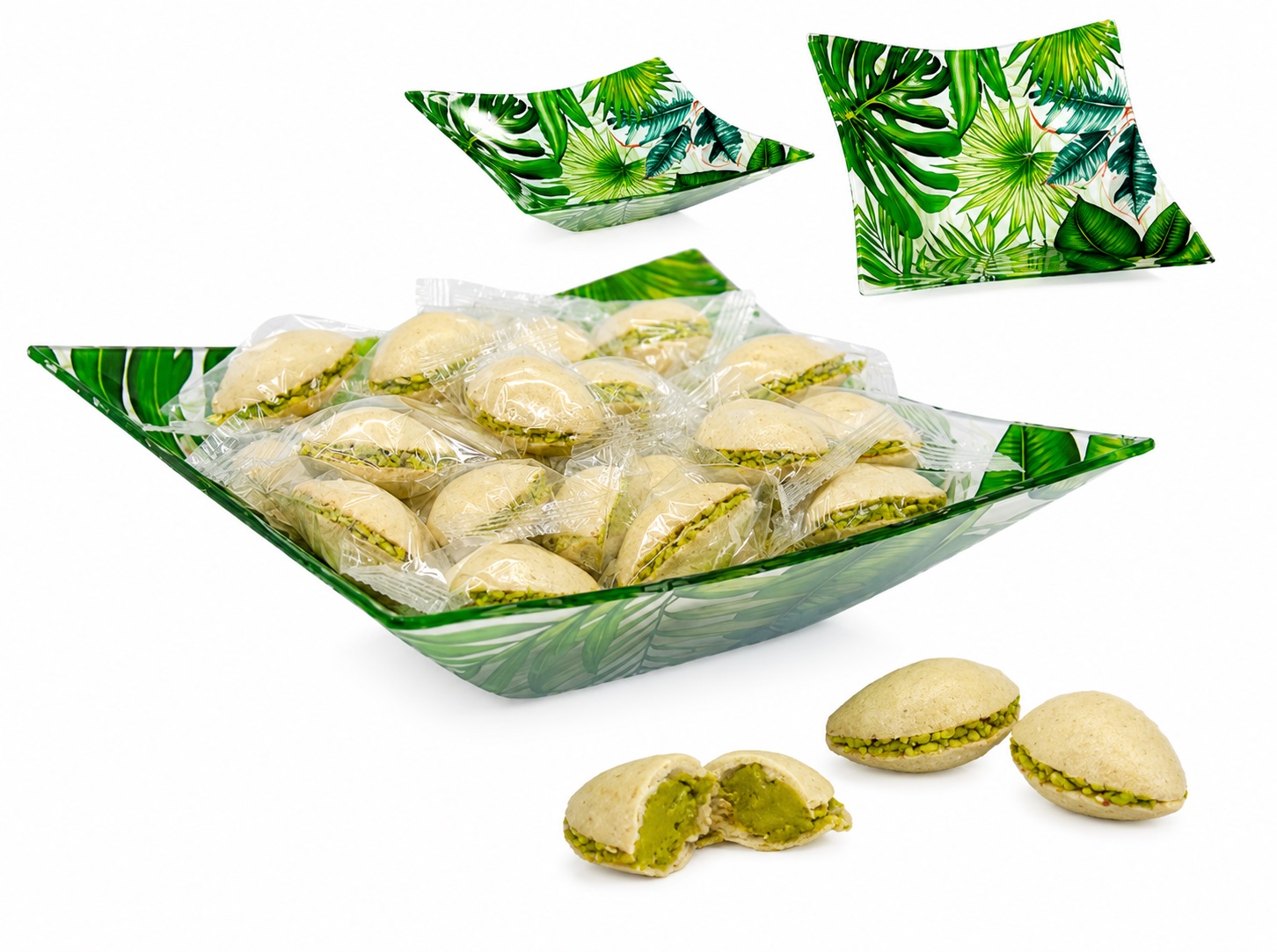 CENTRO CRISTAL CON ALMENDRAS RELLENAS DE PISTACHO 250 gr.