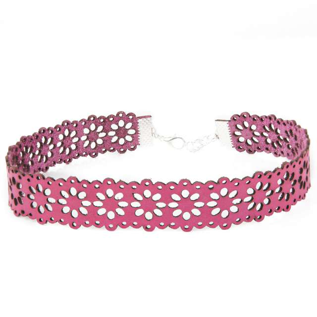 CHOKERS CUERO MARGARITAS FUCSIA