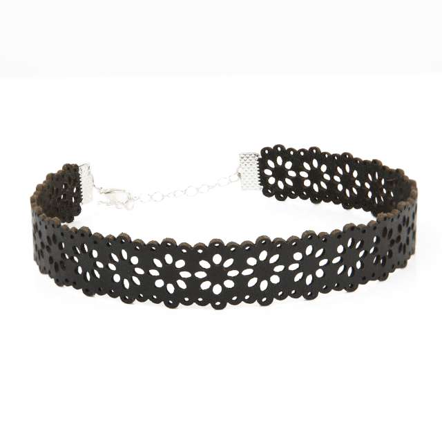 CHOKERS CUERO MARGARITAS NEGRO