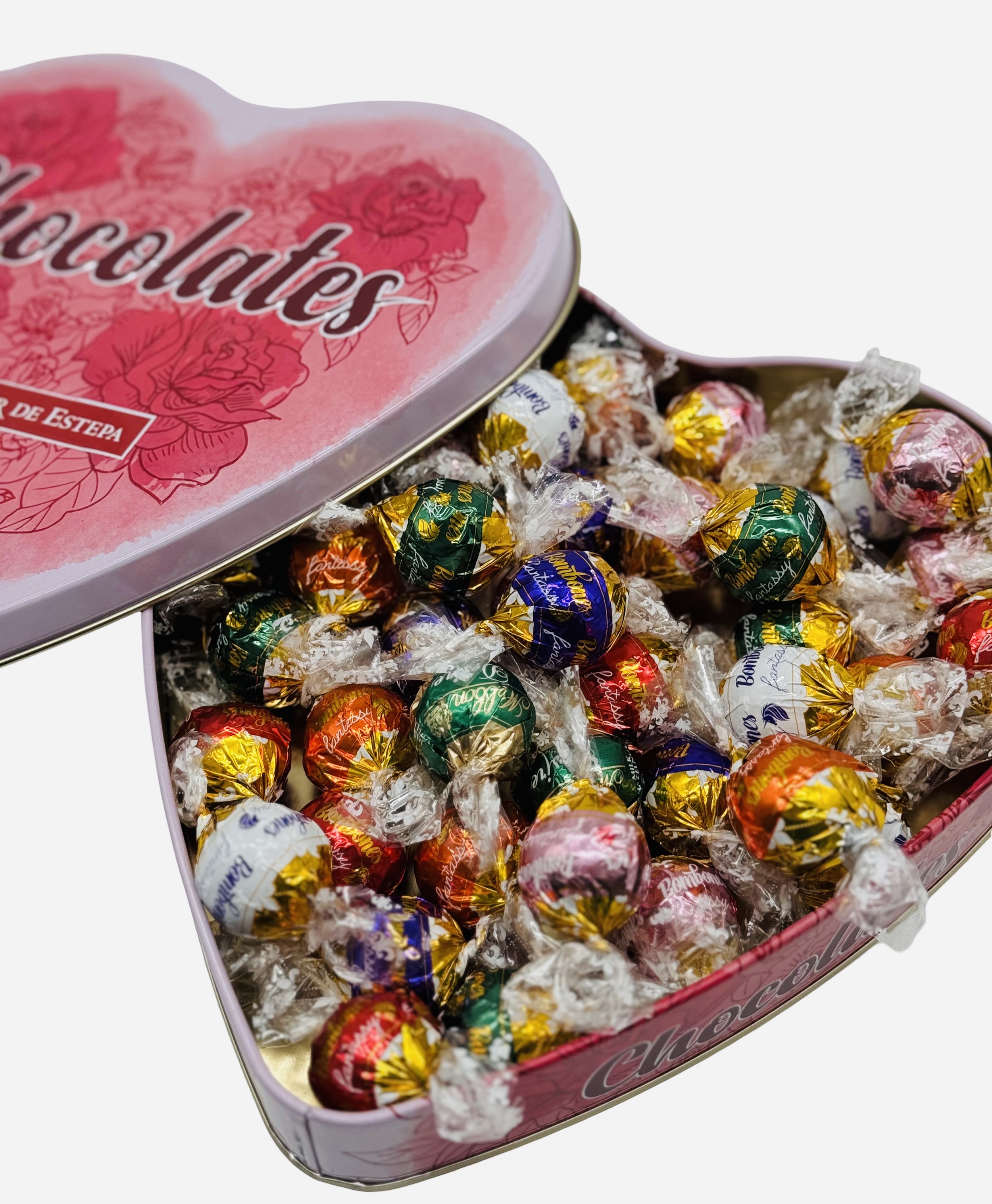 CORAZÓN DE METAL CON BOMBONES DE SABORES 400 gr.