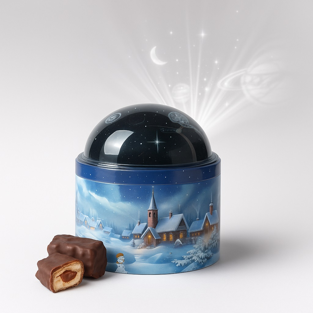 LATA MUSICAL CON LUZ HOJALRICAS DOBLE CACAO 400 gr.