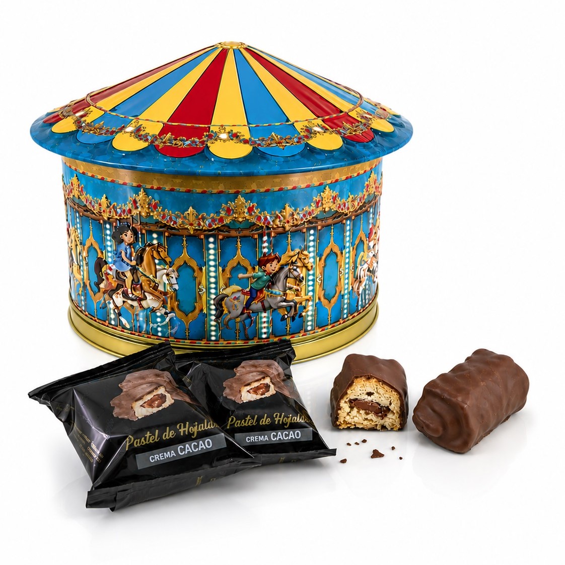 MINICARRUSEL MUSICAL CON HOJALDRADAS DOS CHOCOLATES 200gr.