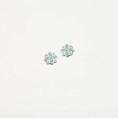 PENDIENTES AZUL Y ROSA FLORES