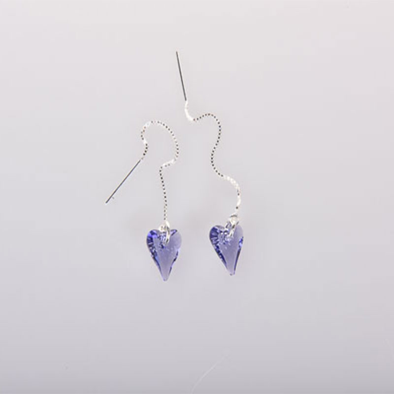 PENDIENTES CADENA  CORAZÓN TANZANITE CRISTAL SWAROVSKI 12 mm