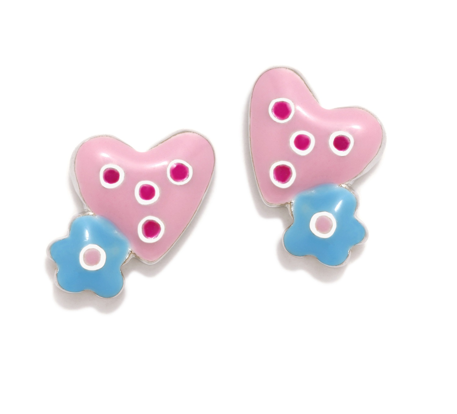 PENDIENTES LOVE CORAZÓN ROSA TOPOS