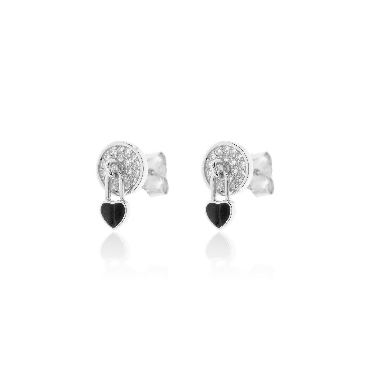 PENDIENTES PLATA COLGANTE CORAZON NEGRO