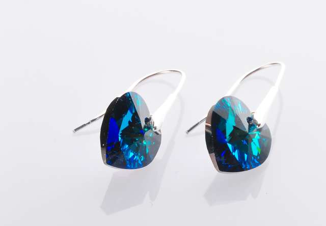 PENDIENTES PLATA CORAZÓN BERMUDA BLUE CRISTAL SWAROVSKI 14 mm