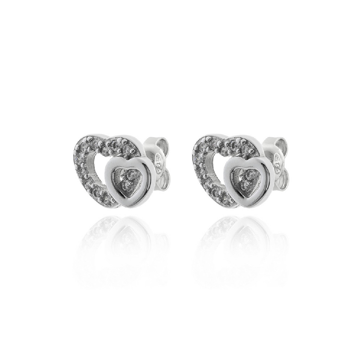 PENDIENTES PLATA DOBLE CORAZON PLATEADO