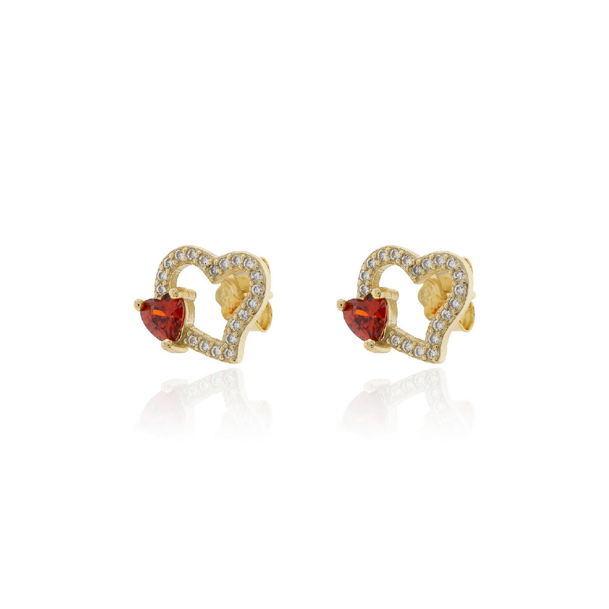 PENDIENTES PLATA DOBLE CORAZON ROJO ( ES PLATEADO )