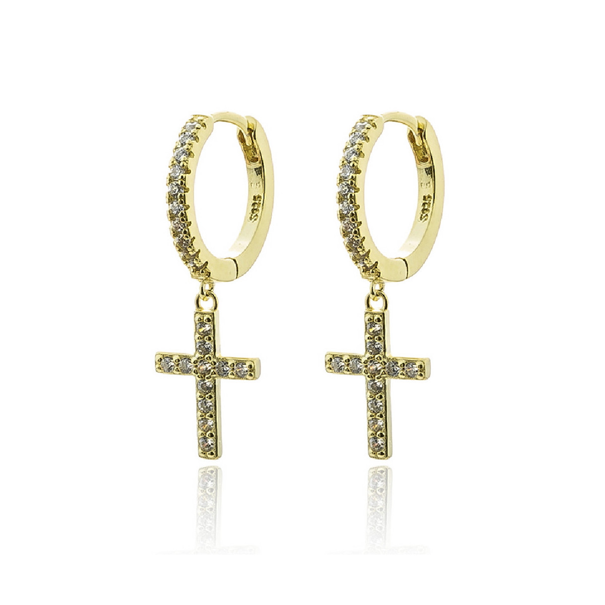 PENDIENTES PLATA DORADOS  CRUZ  BRASS