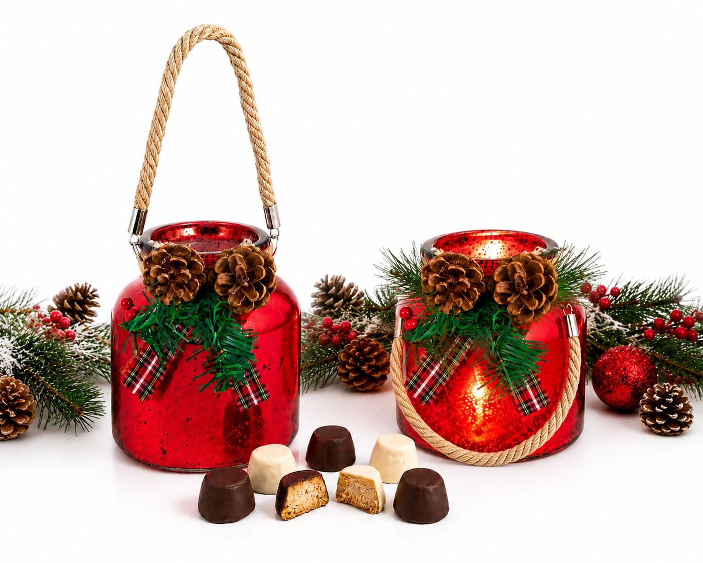 PORTAVELAS DE CRISTAL NAVIDAD CON MORENITOS DE CHOCOLATE 300 gr.