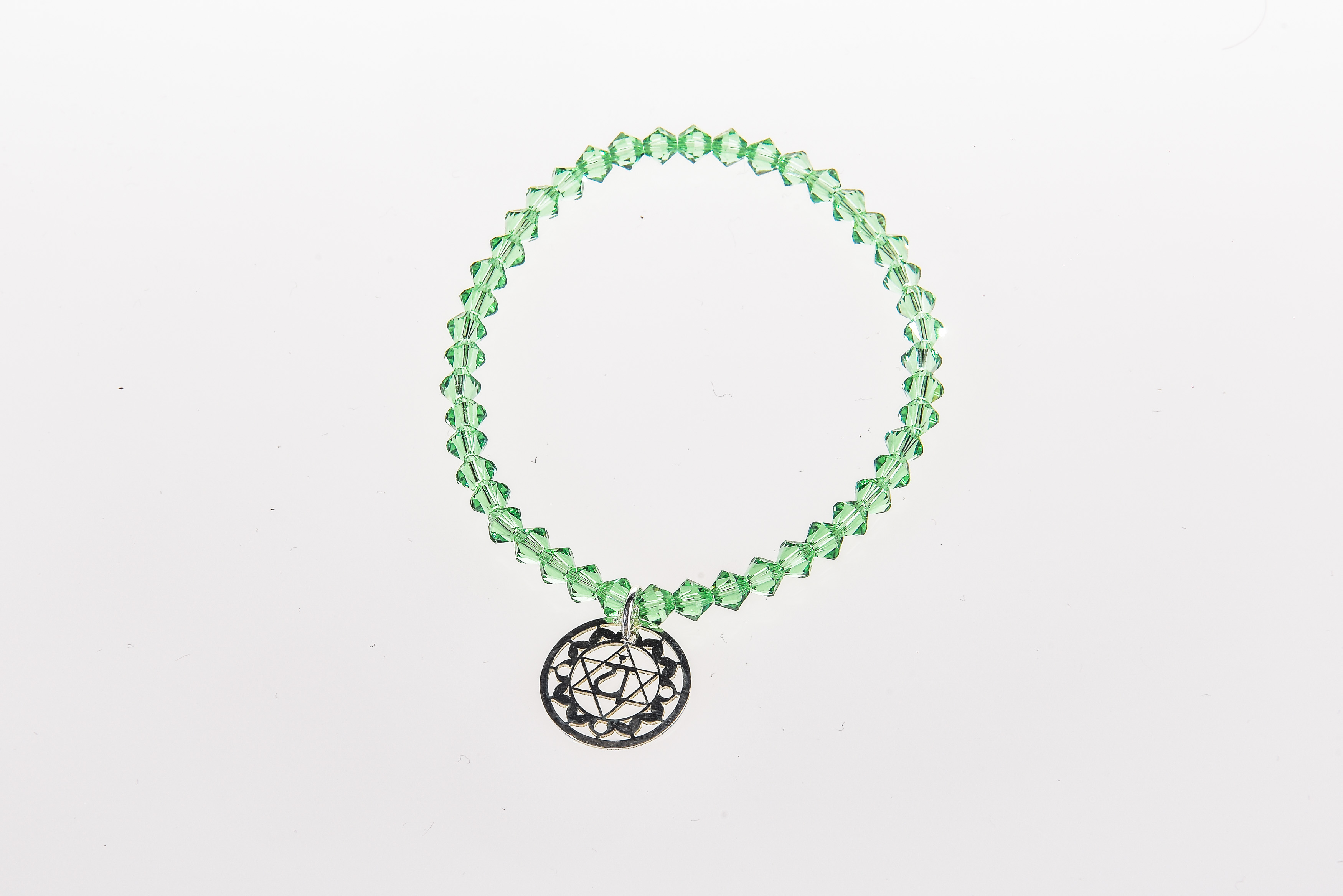 PULSERA  CRISTAL SWAROVSKI  CHAKRA PLATA ANAHATA ( VERDE )