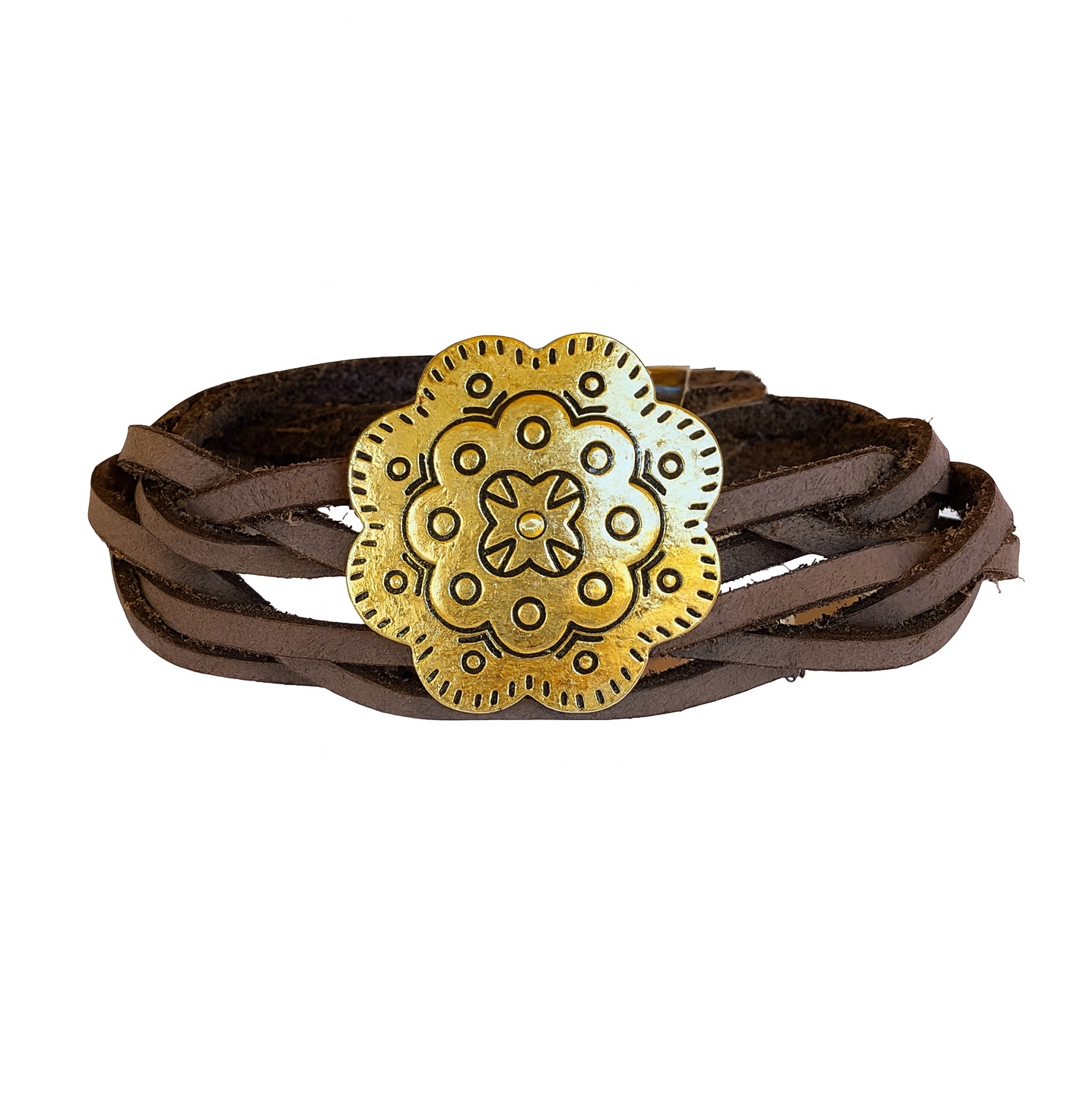 PULSERA CUERO ARANCA DORADA