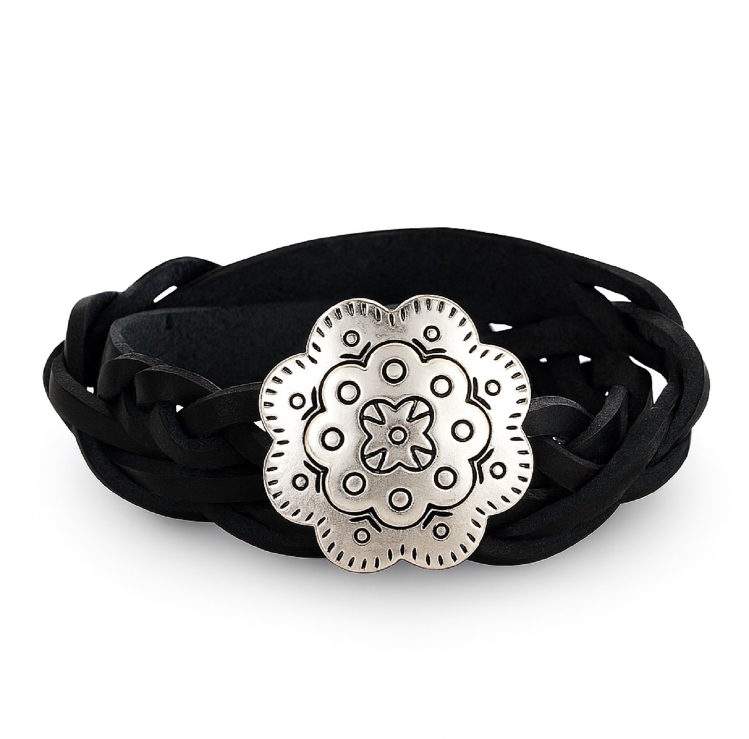 PULSERA CUERO ARANCA PLATEADA