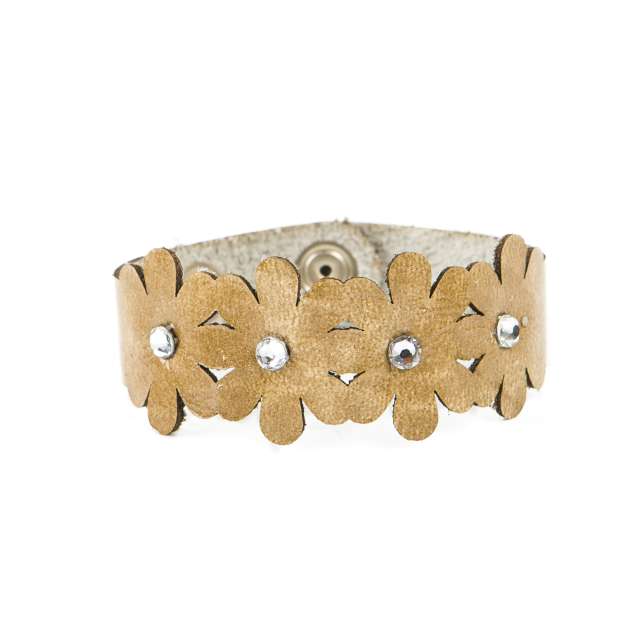 PULSERA CUERO CHAROL FLOWER CAMEL