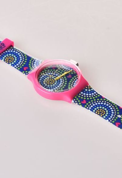 RELOJ GRANDE FLIP AZUL ESFERA FUCSIA