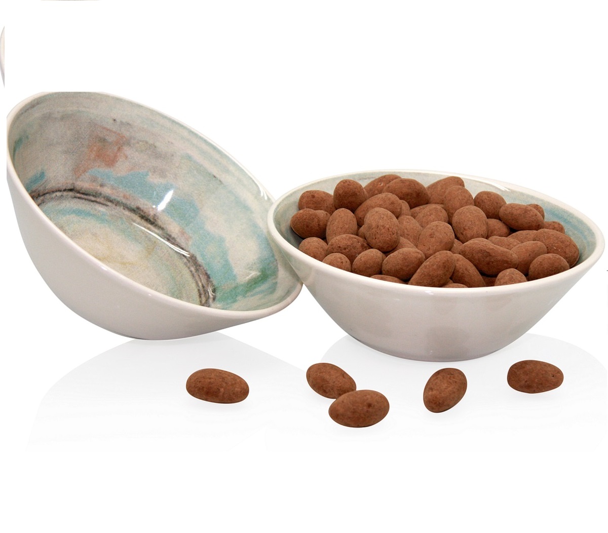 SET 2 BOWLS CERÁMICA CON ALMENDRAS DE CHOCOLATE AL CACAO 200 gr.