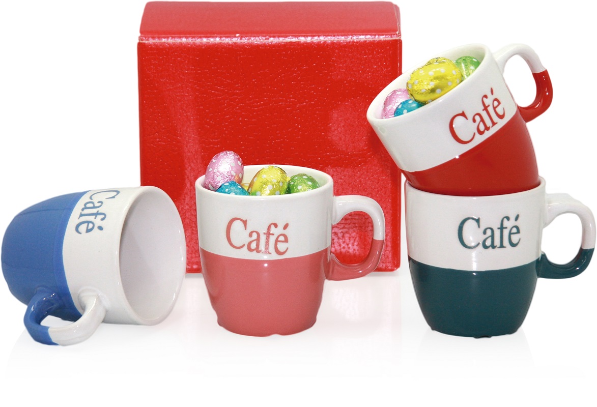 SET 4 TAZAS CAFÉ CON HUEVOS DE CHOCOLATE 250 gr.