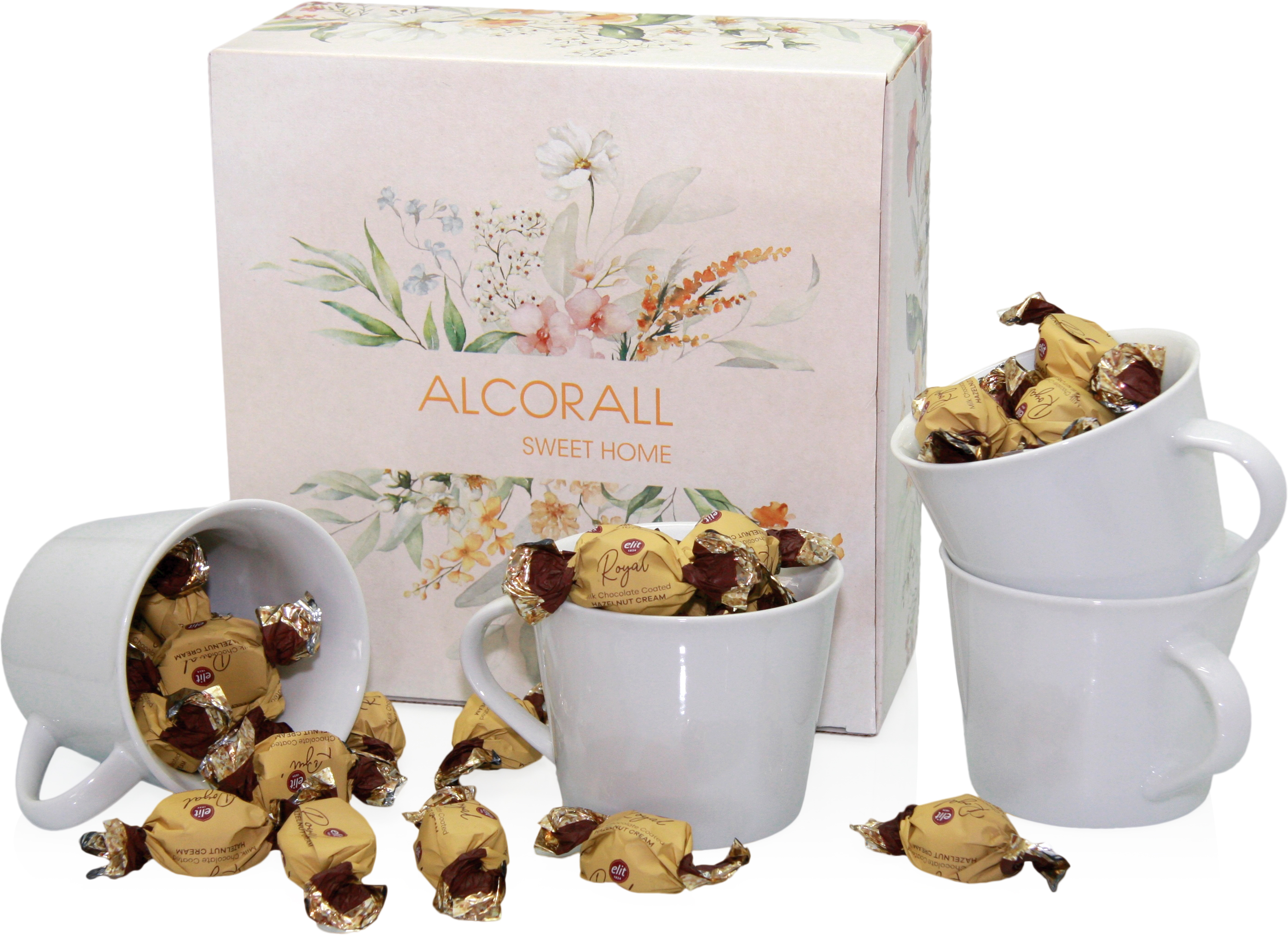 SET 4 TAZAS OSLO CON BOMBONES ROYAL 300 gr.