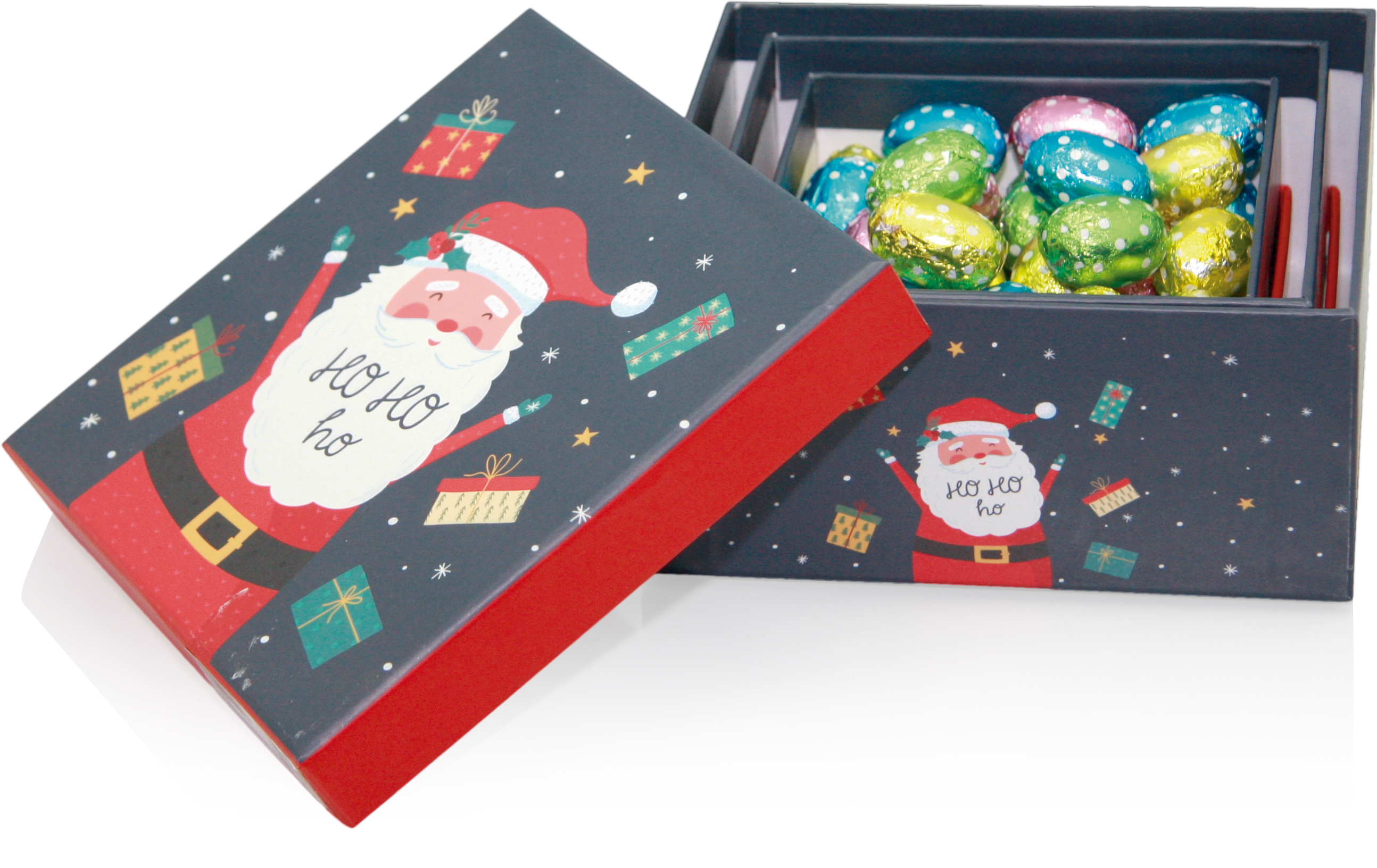 SET DE TRES CAJAS DE NAVIDAD CON HUEVOS DE CHOCOLATE 250gr.