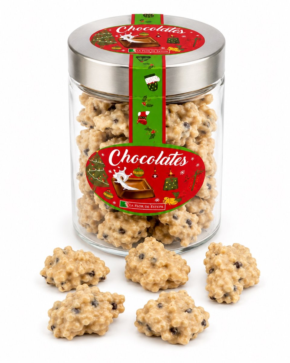 TARRO CRISTAL CON ROCAS CHOCOLATE BLANCO 350 gr.